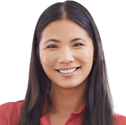 Smiling woman wearing red shirt